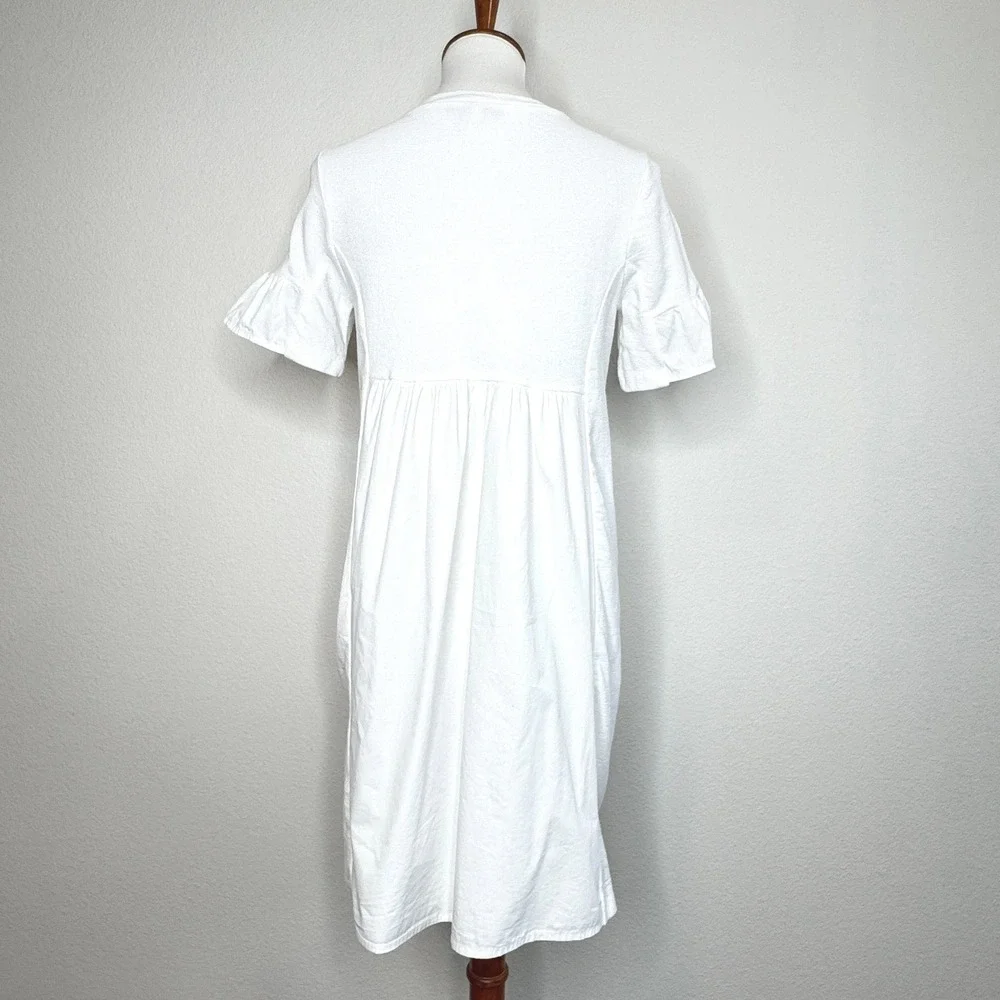 ENGLISH FACTORY Mixed Media Mini Babydoll Dress SMALL White Ruffled‎ SS Cottage